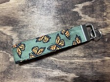 Butterfly Green and orange 6 Inch fabric key fob key chain GREAT GIFT