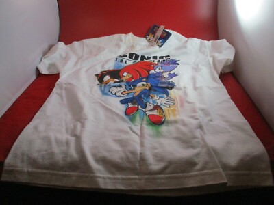 Sonic the Hedgehog Sega BOY'S White T-Shirt Size XL (18/20) Shadow Knuckles NEW!