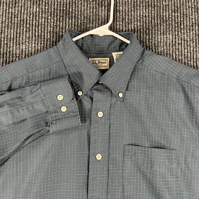 L.L. Bean Shirt Mens Large Blue Check Long Sleeve Button Down Casual Outdoor