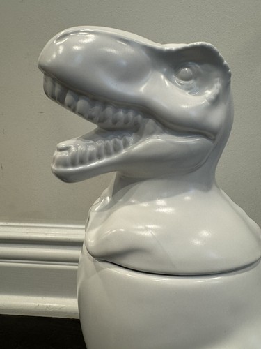 White T Rex Dinosaur Cookie Jar Canister Stoneware Target Threshold 12" Tall - Picture 3 of 20