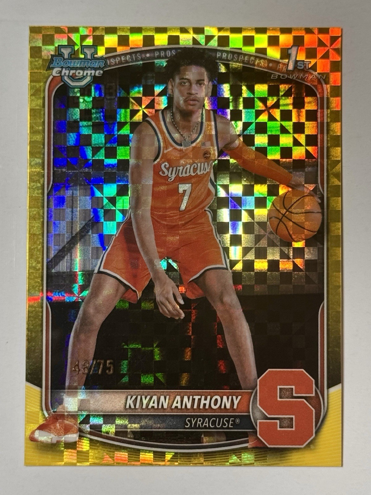2025-26 Bowman Kiyan Anthony /75 Yellow X- Fractor Syracuse