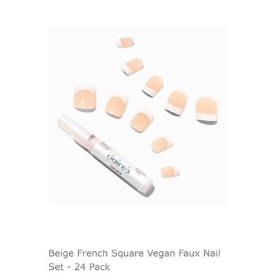 Claires Beige French Square Vegan Faux Nail Set - 24 Pack