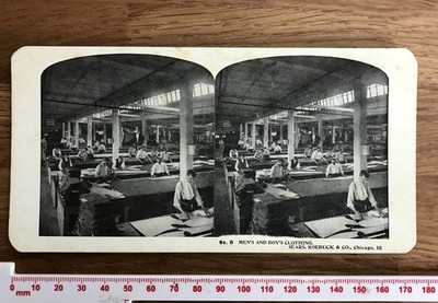 Vintage B&W Printed Sears Roebuck Chicago IL Stereoview #9 HERREN & JUNGEN KLEIDUNG
