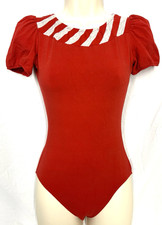 Vintage Red Flexatard by Gilda Marx Leotard Striped Trim Medium M