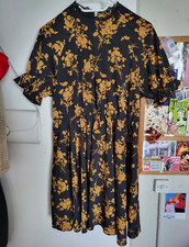 Damen A-Linie Kleid L/XL schwarz/gelb Blumen ...