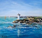 Bretagne. Le phare du Conquet près de Brest. Marine signée Pascal DENIS dit ROY.