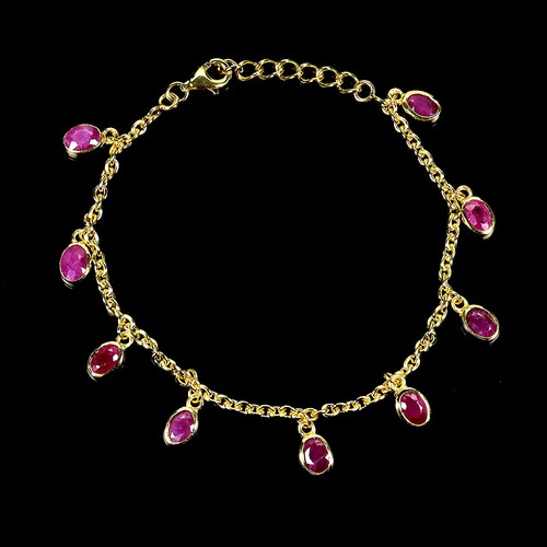 925 Sterling Silver Bracelet Oval Ruby 6x4mm Natural Gemstone Jewelry 7.5inches