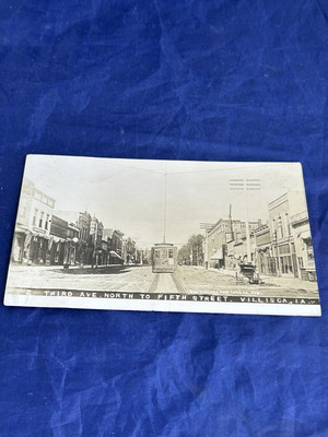 IA Villisca Iowa RPPC Real Photo Postcard Cable Car 3rd Ave North Des Moines Co