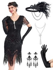 1920s Flapper Dresses for Women, Great Gatsby Dresses Roaring 20s, Sheer Bead...