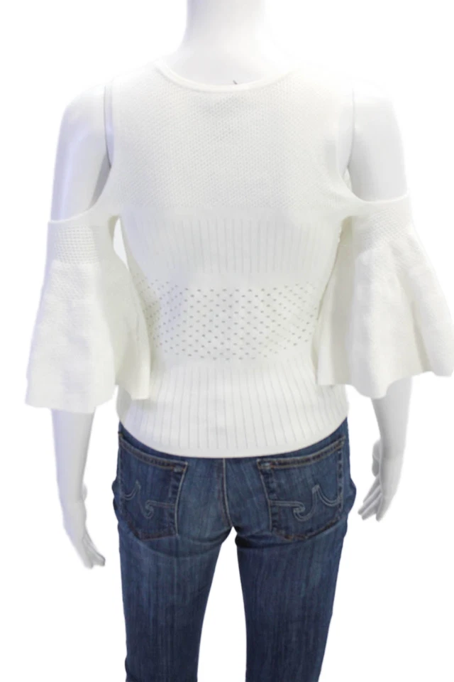 Suéter Otoño Cachemira Mujer Hombro Frío Mangas Cortas Blanco Talla Pequeña Foto 3 de 4