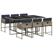 Patio Dining Set with Cushions Table and Chairs Outdoor Gray Poly Rattan vidaXL