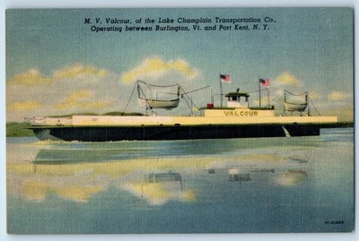 1940 Kent New York Postcard M.V. Valcour Lake Champlain Transportation Vermont