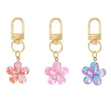 Charming Flower Keychain with Glitter Stars Cute Bag Red Purple Pink