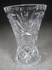 Vintage MCM CRYSTALEX Bohemian Pinwheel Cut Etched Star Crystal 6.25" Vase EUC