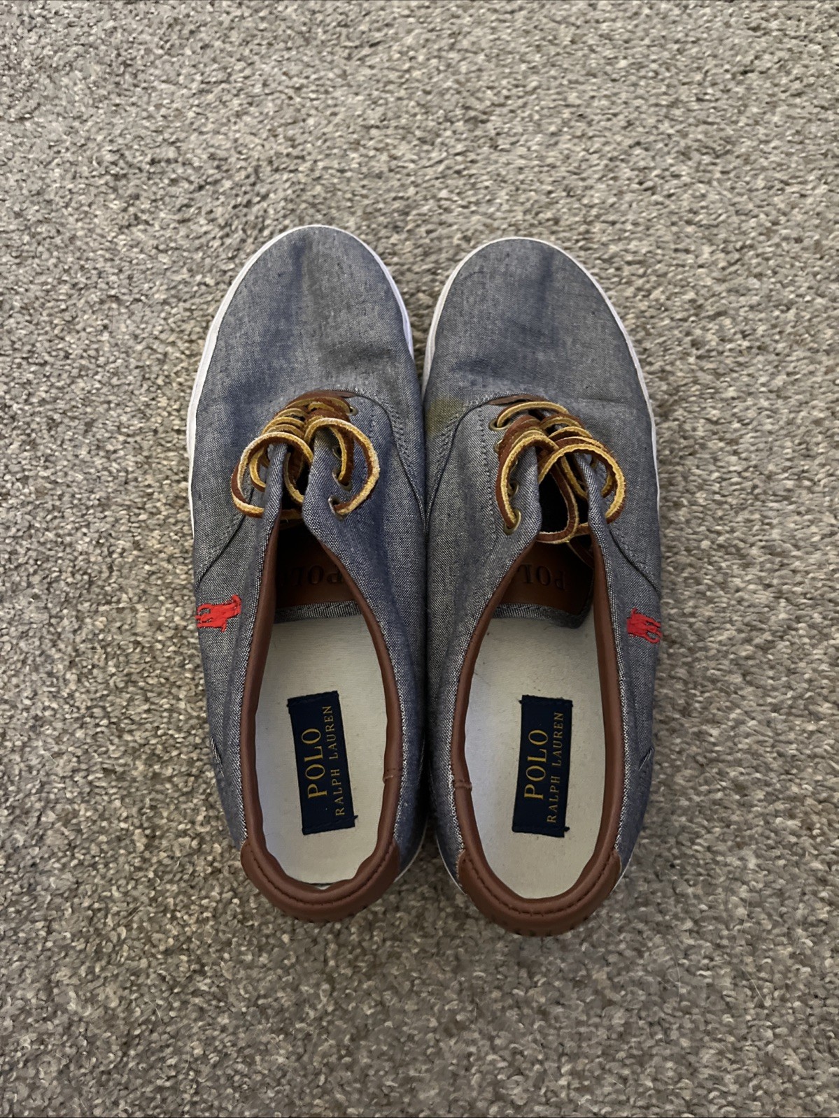 Polo Ralph Lauren Vaughn scarpe uomo taglia 11 D blu chambray pelle pony sneaker