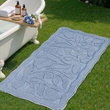 Large Bathroom Runner, 24x47 Non Slip Floral Bath Mat, 24" x 47" Light Blue