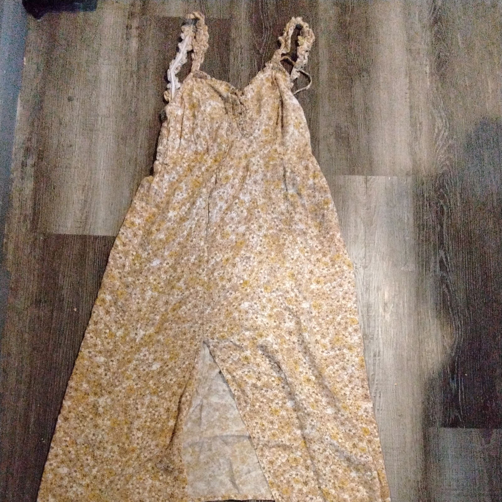Japna brown and white flower Dress Size small Spaghetti Straps