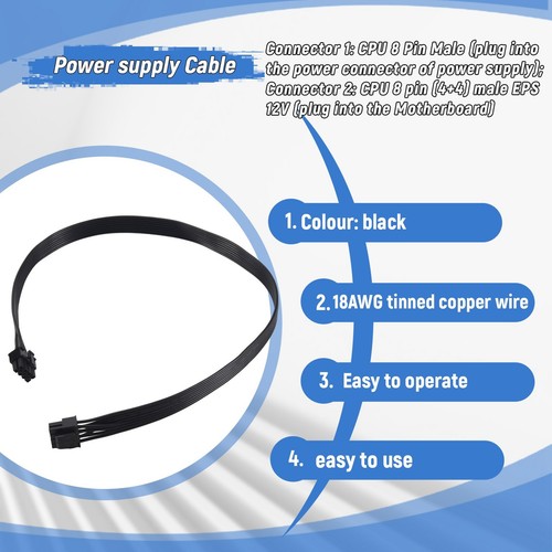 1X(CPU 8 Pin auf 4 + 4 Pin ATX Netzteil Kabel 8Pin auf 8Pin für für COOLE4229 - Bild 3 von 7