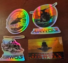 AIRWOLF 1980s STICKERS (4) *WORLDWIDE 🌐 SHIPPING*  HOLOGRAPHIC REFLECTIVE H.D.