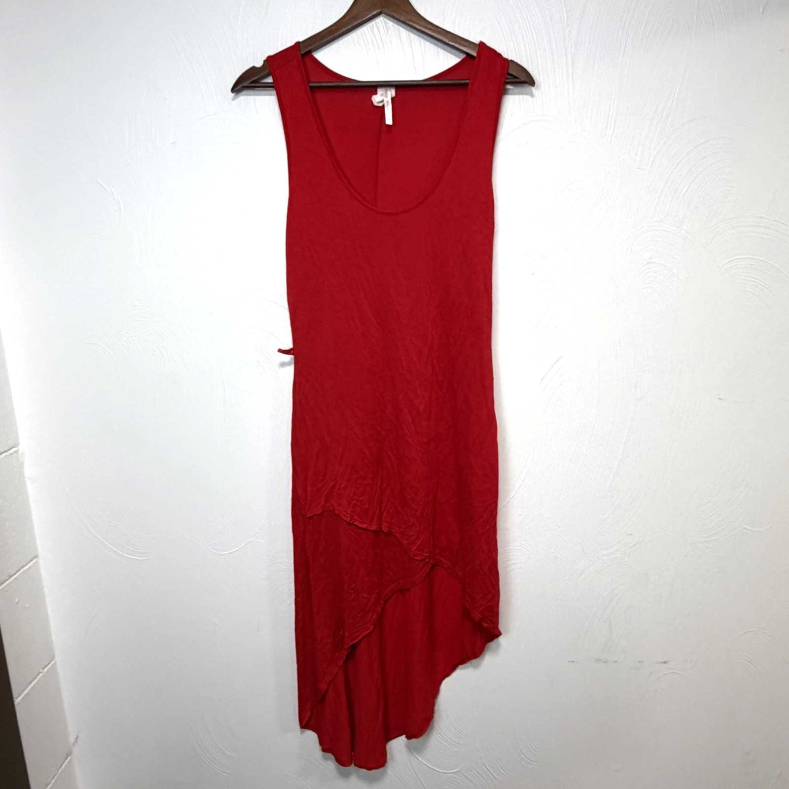 Women's Pink Asymmetrical Scoop Neck Ruffle Hem Midi Sleeveless Dress Size Large