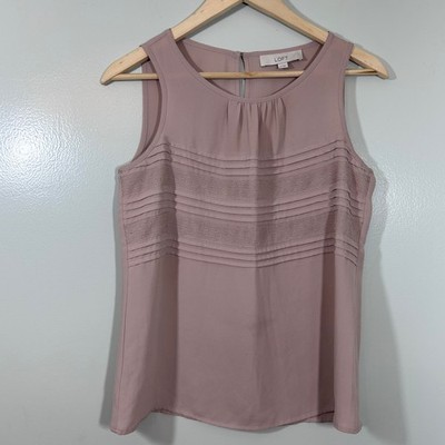 LOFT Ann Taylor Mauve Pink Pintuck Lace Sleeveless Shell Blouse XS