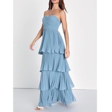 NWT Lulus Seriously Sensational Light Blue Strapless Tiered Maxi Dress Medium