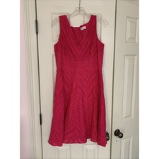 Calvin Klein Size 12 Pleated Cotton Classic Skater Career  Dress Pink Ba…