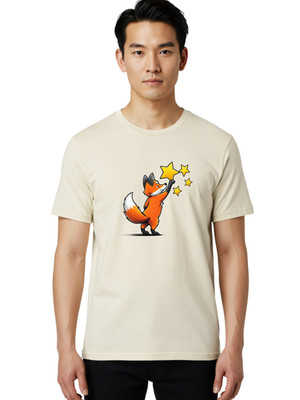 Fox-Reaching-For-Stars Mens Graphic Tee, 100% Cotton, Casual Summer Wear