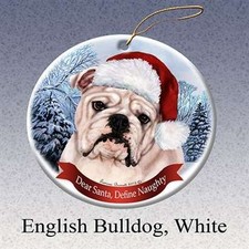 Holiday Pet Gifts Bulldog White -English Santa Hat Dog Porcelain Ornament