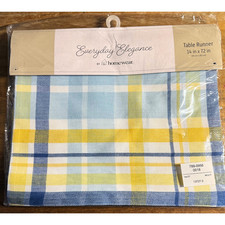 Homewear Everyday Elegance Plaid Table Runner 14x72 Yellow Blue Check NWT