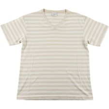 Cherokee T-Shirt M Vintage Made in USA Striped V-Neck Cotton Cream Tan