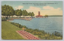 Miller Bell Tower Sports Club Lake Chautauqua NY Postcard 1937 Curt Teich