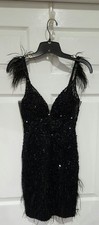 Short Black Sparkly With Feathers Prom Formal Dress. By GB sz. 1