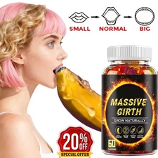 #1 BEST-MALE ENLARGER THICKER LONGER BIGGER 4" GROWTH ENLARGEMENT 60 GUMMIES