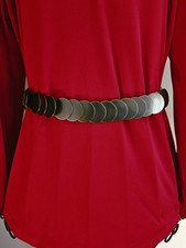 Women's Elastic Stretch Belt, Gunmetal Silver Hook Closure; 29" Unstretched, Med
