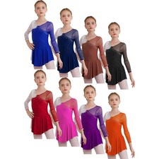 Girls Ballet Dance Dress Rhinestone Gymnastic Leotards Figure Skating Dress