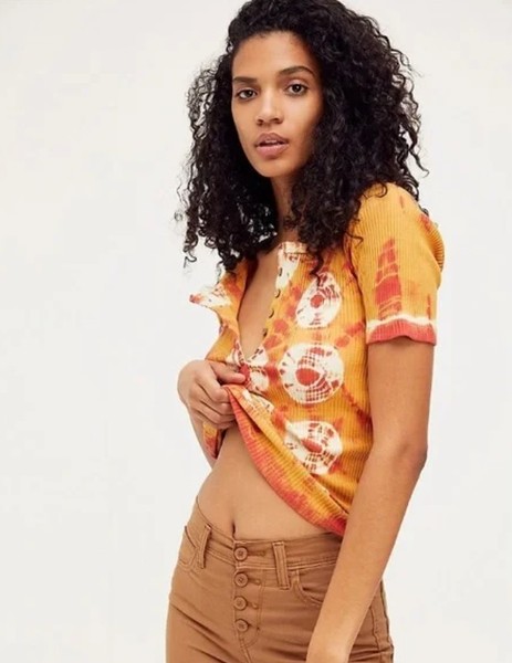 We The Free People Kyra Tie Dye Tee Size Medium Fuego Combo Orange