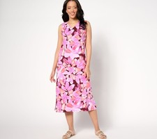 Denim & Co. Women's Dress Sz M Beach Regular Linen Slub Multi-colored A647344