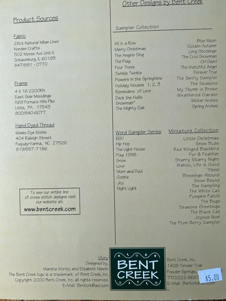 Bent Creek GLORY Counted Cross Stitch Pattern American Flag USA Patriotic 4th - Image 2 of 2