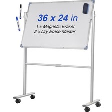Mobile Magnetic Whiteboard, 36 x 24 Inch, Double Sided, 360 Degree Reversible Ro