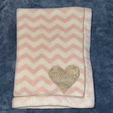 Lambs  Ivy Baby Blanket Gold Heart Love Pink White Chevron Lovey Security Rare