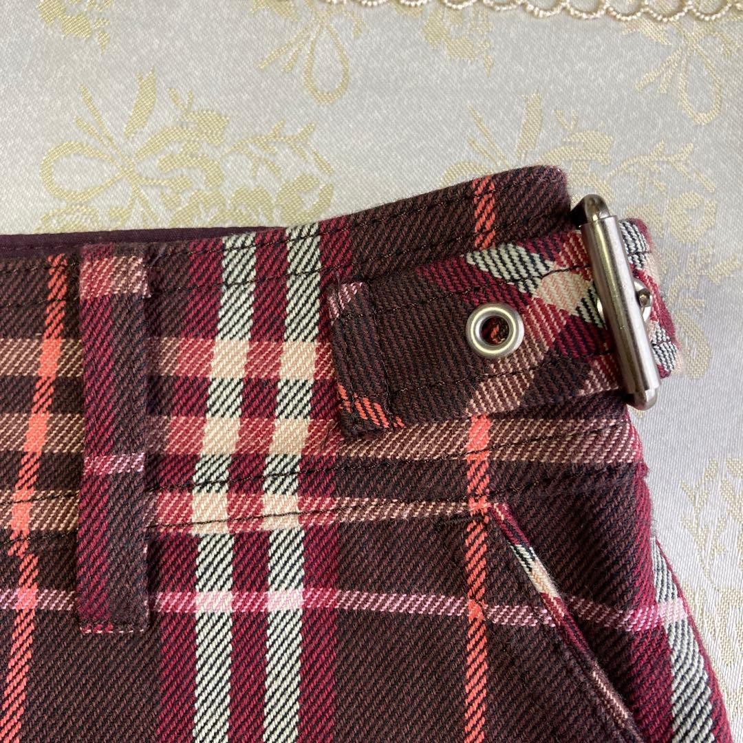BURBERRY Blue Label Nova Check Mini Skirt Pink Brown Embroidered 36 S Japan