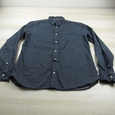 Allsaints Shirt Mens Large Blue Chambray Button Down Polka Dots Cotton