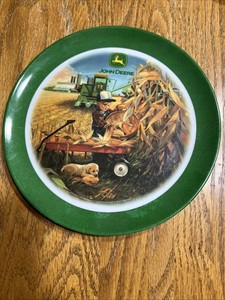 John Deere  Plastic Plate Gibson  Green Tractor With Boy and Dog