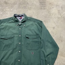 VTG Tommy Hilfiger Faded Button Up Shirt Mens XL Green 90s Weathered Lion Crown