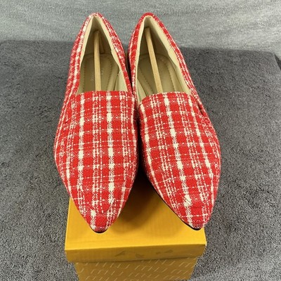 Musshoe loafers Shoes Flats Womens Size 9.5 Red Jacquard Pointed Toe Casual