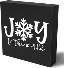 Funny Christmas Wooden Box Sign Plaque Joy to the World Black Wood Box Sign Rust
