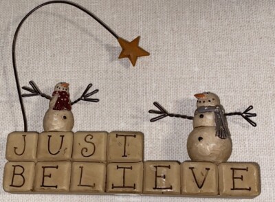 Vintage SUZI Just Believe Christmas Snowman Decoration Shelf Decor