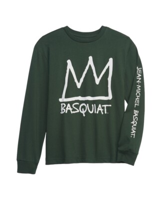 New Jean-Michel Basquiat Crown  Kids Size Large (10) Street Art Green L/S Tee