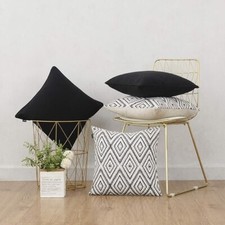 HPUK Throw Pillow Covers Set of 4 Geometric Design Linen Cushion - Black